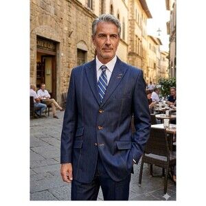 FALCONE Mens Suit Jacket 42R Pants 34x30 Suerlative 150s Gold Stripe Accent NWOT